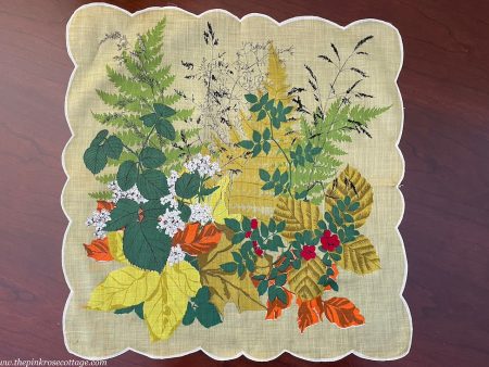 Vintage Green Yellow and Orange Fern Leaves Handkerchief For Discount