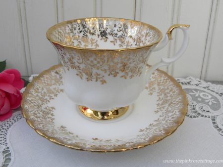 Vintage Royal Albert White and Gold Chintz Teacup and Saucer Fashion