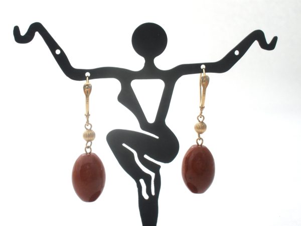 14K Gold Red Jasper Pierced Earrings Dangle Cheap