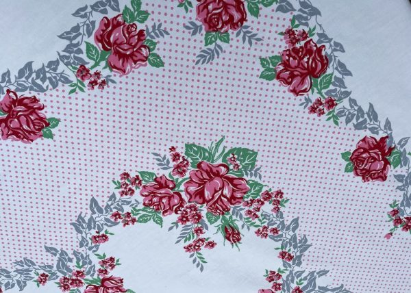 Large Vintage Tablecloth Pink Rose and Polka Dots Online