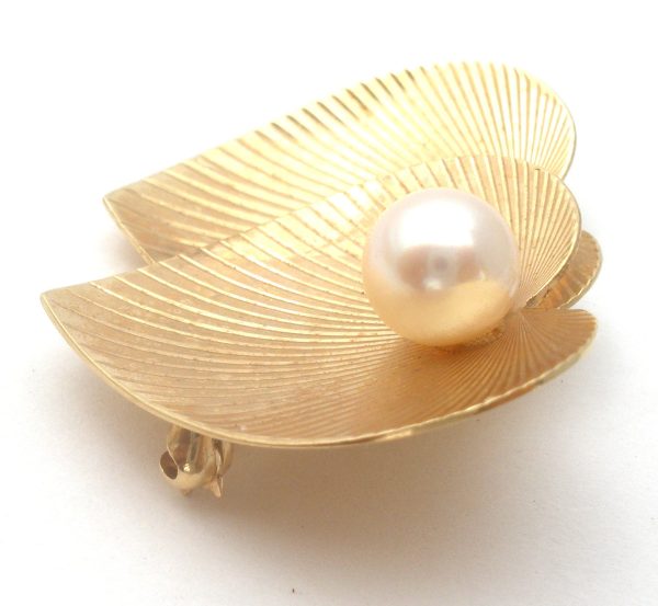 14K Gold Heart Brooch Pin With Pearl Vintage Online Sale