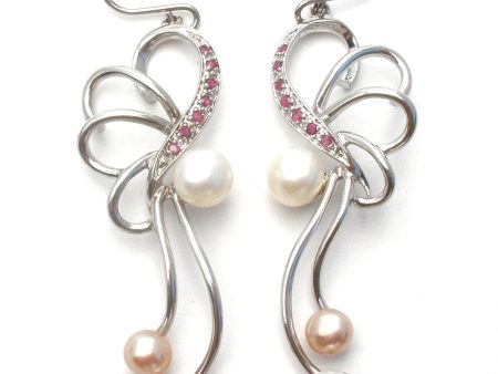 Pearl & Ruby Dangle Earrings Sterling Silver Online now