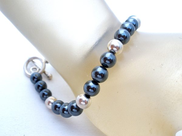 Hematite & Sterling Silver Bead Bracelet Hot on Sale