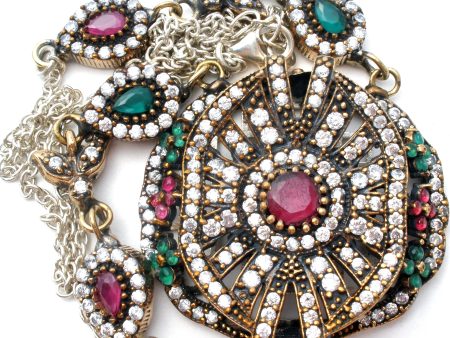 Ruby, Emerald & White Sapphire Lavalier Necklace Online Sale