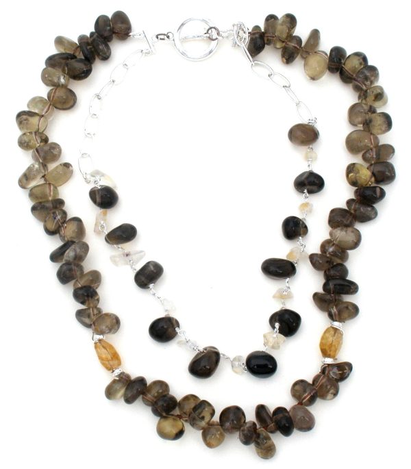 Smokey Quartz Bead Necklace 18  Long Discount