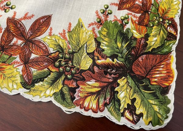 Vintage Woodland Leaves and Berries Printed Handkerchief Cheap