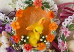 3 Handmade Real Easter Egg Diorama Ornaments Flocked Bunnies Sale