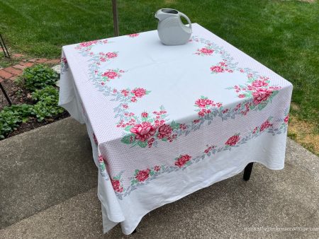 Large Vintage Tablecloth Pink Rose and Polka Dots Online