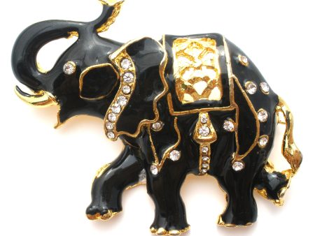 Black Enamel Elephant With Rhinestones Vintage Pin Sale