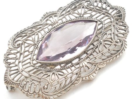 Antique 10K White Gold Amethyst Brooch Pin Online