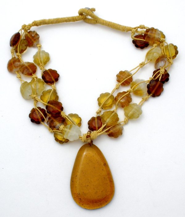 Handmade Art Glass Flower Bead Necklace Sale