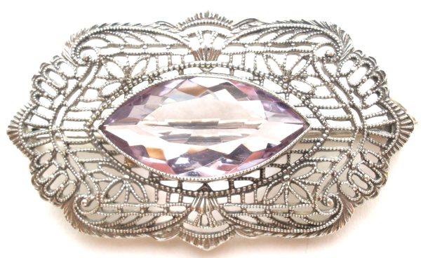 Antique 10K White Gold Amethyst Brooch Pin Online