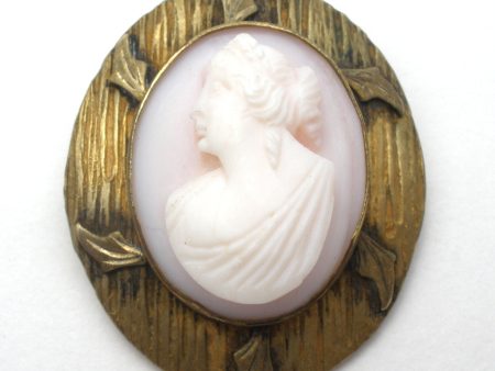 High Relief Angel Skin Left Facing Cameo Brooch Victorian Online Hot Sale