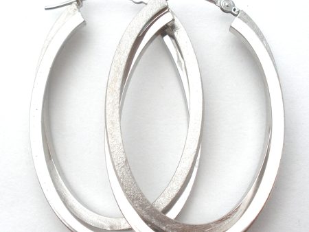 14K White Gold Hoop Earrings Oval Vintage Online Hot Sale