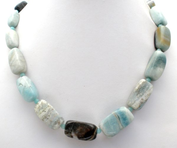 Chunky Blue Lace Agate Bead Necklace 19  Fashion