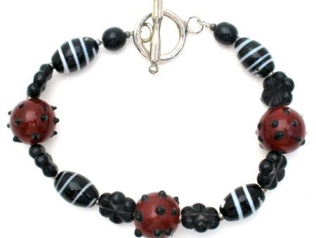 Brown and Black Lampwork Art Glass Bead Bracelet 8.75  Online Hot Sale