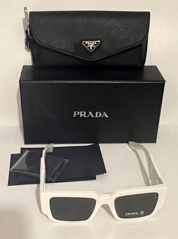 Prada SPR 12Z 461-5S0 53#19 140 3N Sunglasses - White Frame, Grey Lens Fashion