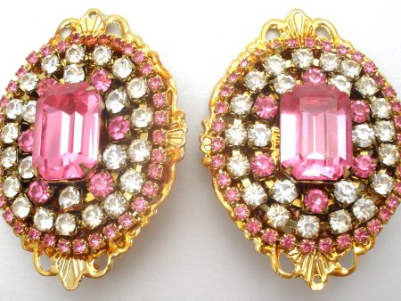 Fantiques Pink Rhinestone Earrings Vintage Cheap