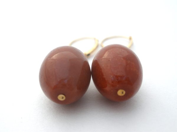 14K Gold Red Jasper Pierced Earrings Dangle Cheap