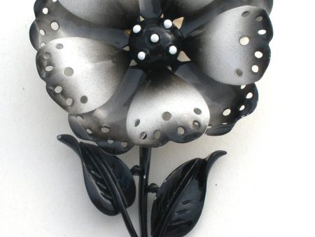 Black White Enamel Flower Brooch Pin Hedy Online Sale