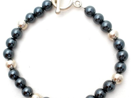 Hematite & Sterling Silver Bead Bracelet Hot on Sale