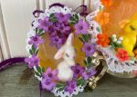 3 Handmade Real Easter Egg Diorama Ornaments Flocked Bunnies Sale