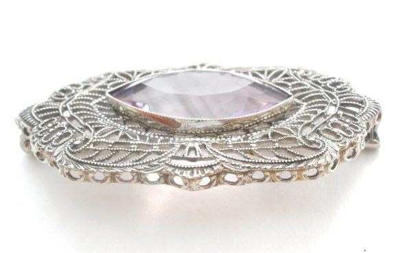 Antique 10K White Gold Amethyst Brooch Pin Online