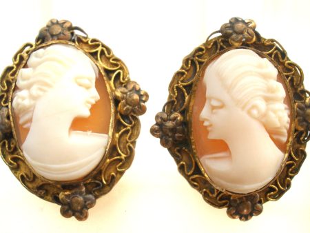 12K Gold Filled Cameo Earrings Vintage For Discount