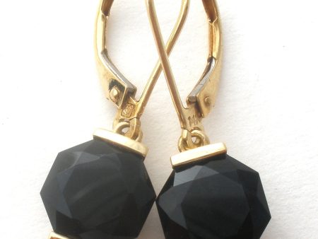 Black Onyx 14K Gold Dangle Earrings Cheap