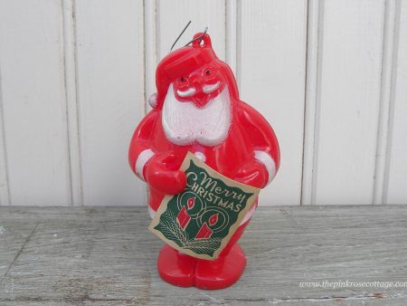 Vintage Hard Plastic Santa Ornament Holding Christmas Card Online Hot Sale