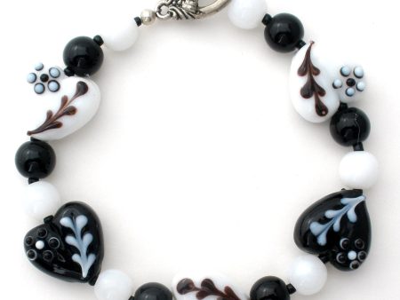 Black & White Flower Lampwork Bead Bracelet Online now