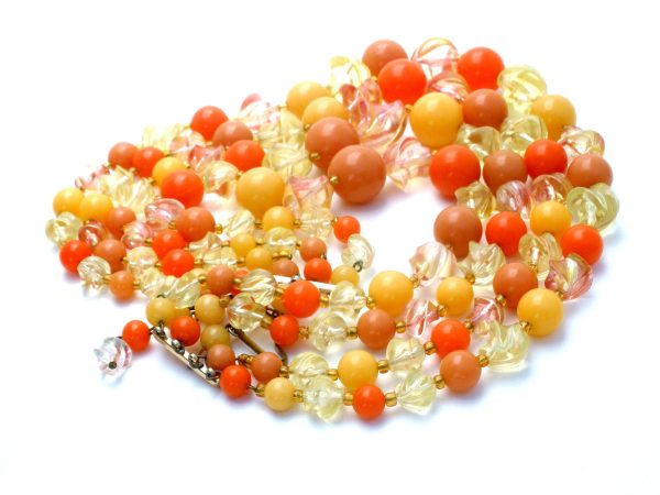 Orange & Yellow Lucite Bead Necklace Multi Strand Hot on Sale