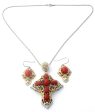 Michael Valitutti Red Coral Cross Necklace Set 925 Online Sale