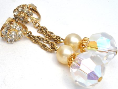 Dangle Crystal Bead & Rhinestone Earrings Vintage For Sale