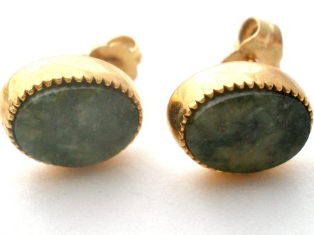 14K Gold Jade Post Earrings Vintage Online Hot Sale