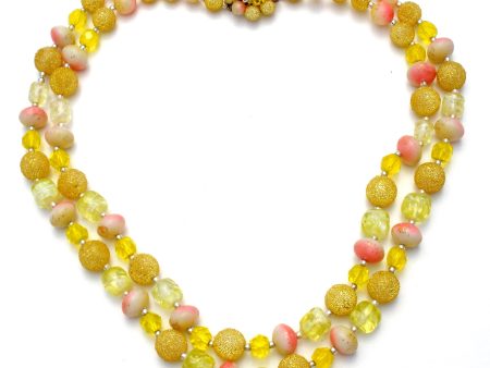 Double Strand Yellow & Pink Bead Necklace Vintage Online Sale