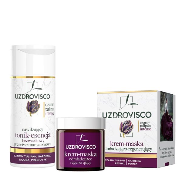 Czarny Tulipan Intense zestaw krem-maska odmładzająco-regenerujący 50ml + nawilżający tonik-esencja przeciwzmarszczkowy 150ml Online Hot Sale