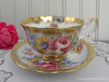 Vintage Royal Albert Pink Rose Gold Crest Series Teacup and Saucer Online Sale