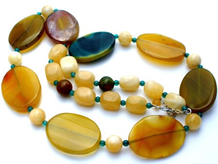 Agate & Yellow Quartz Bead Necklace 30  Sale