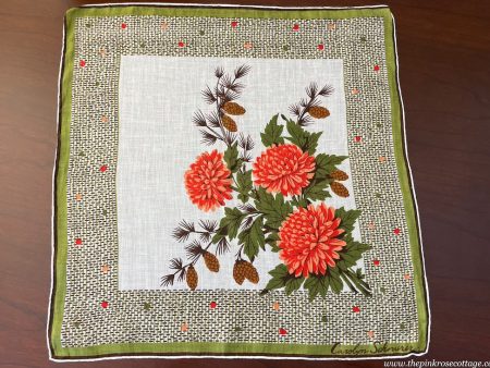 Vintage Carolyn Schnurer Chrysanthemum and Pinecone Handkerchief Fashion