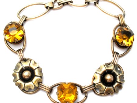 Art Deco Flower & Rhinestone Bracelet Hot on Sale