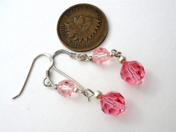 Pink Crystal Bead Earrings Sterling Silver Cheap