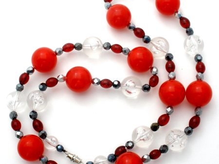 Red Black & Silver Lucite Bead Necklace Online