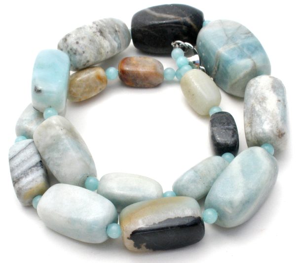 Chunky Blue Lace Agate Bead Necklace 19  Fashion