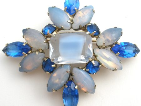 Blue Givre & Moonstone Rhinestone Brooch Pin Sale