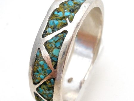 Sterling Silver Mosaic Turquoise Band Ring Size 7 on Sale