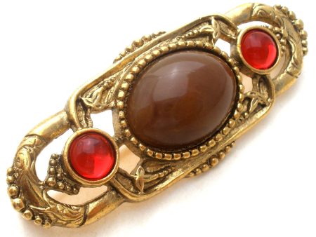 1928 Co Red & Brown Rhinestone Bar Pin Brooch For Discount