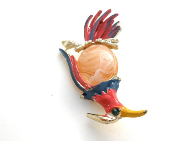 Bird Brooch with Jelly Belly & Enamel Vintage Cheap