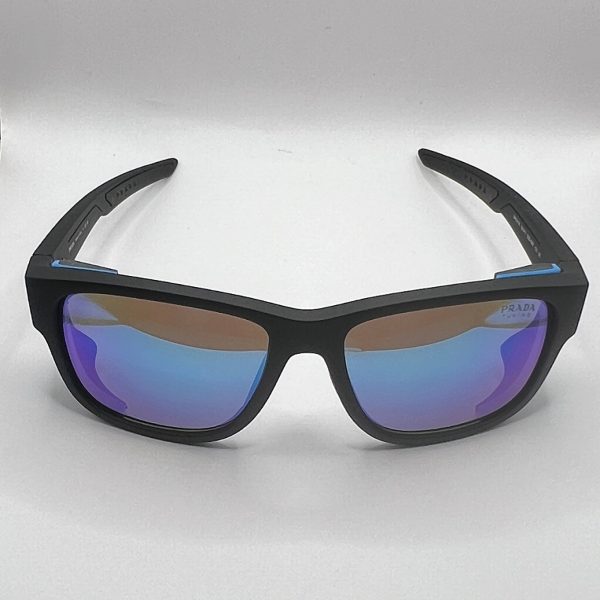 Prada SPS 07W DGO-09R 59#17 130 3N Sunglasses - Black Frame, Blue Accents, Purple Mirrored Lens Online