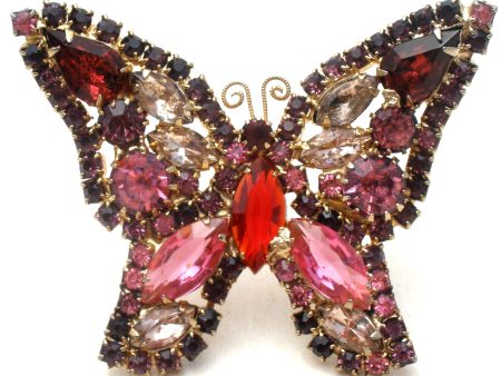 Weiss Multi Color Rhinestone Butterfly Brooch Pin Vintage Supply